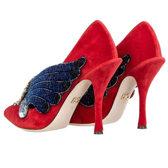 Dolce & Gabbana - Velvet Sacred Heart Wings Embroidered Pumps LORI Red EUR 35,5 - Picture 4 of 5